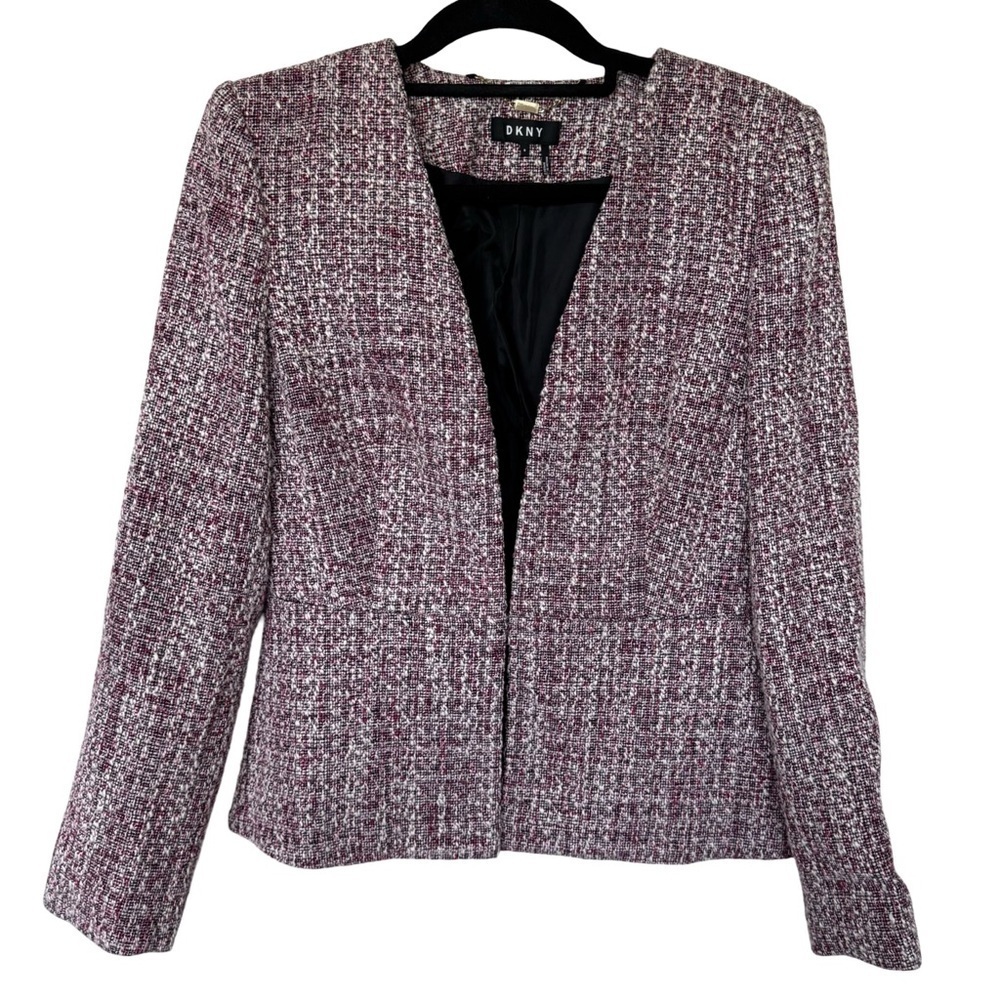✅ DKNY Women's Tweed Textured Blazer - Purple and White size 8